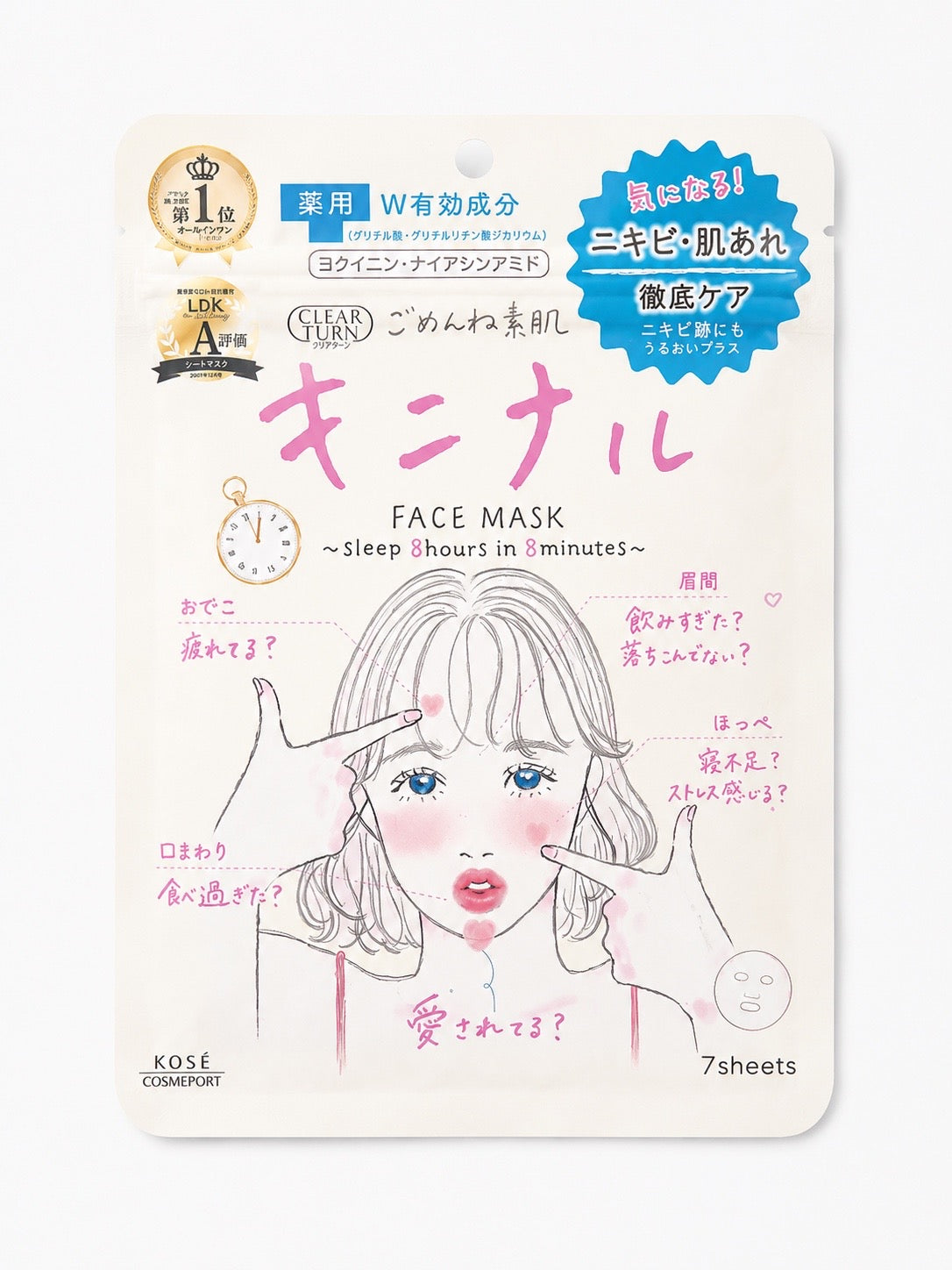 KOSÉ Clear Turn Kininaru Face Mask (7 mascarillas)